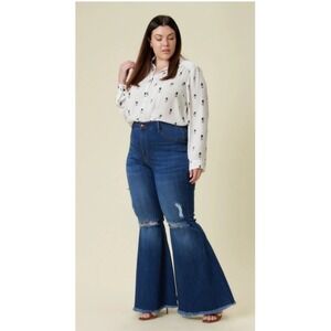 Vibrant M.I.U Womens 1X Plus All or Nothing‎ Flare Jeans High Rise Distressed
